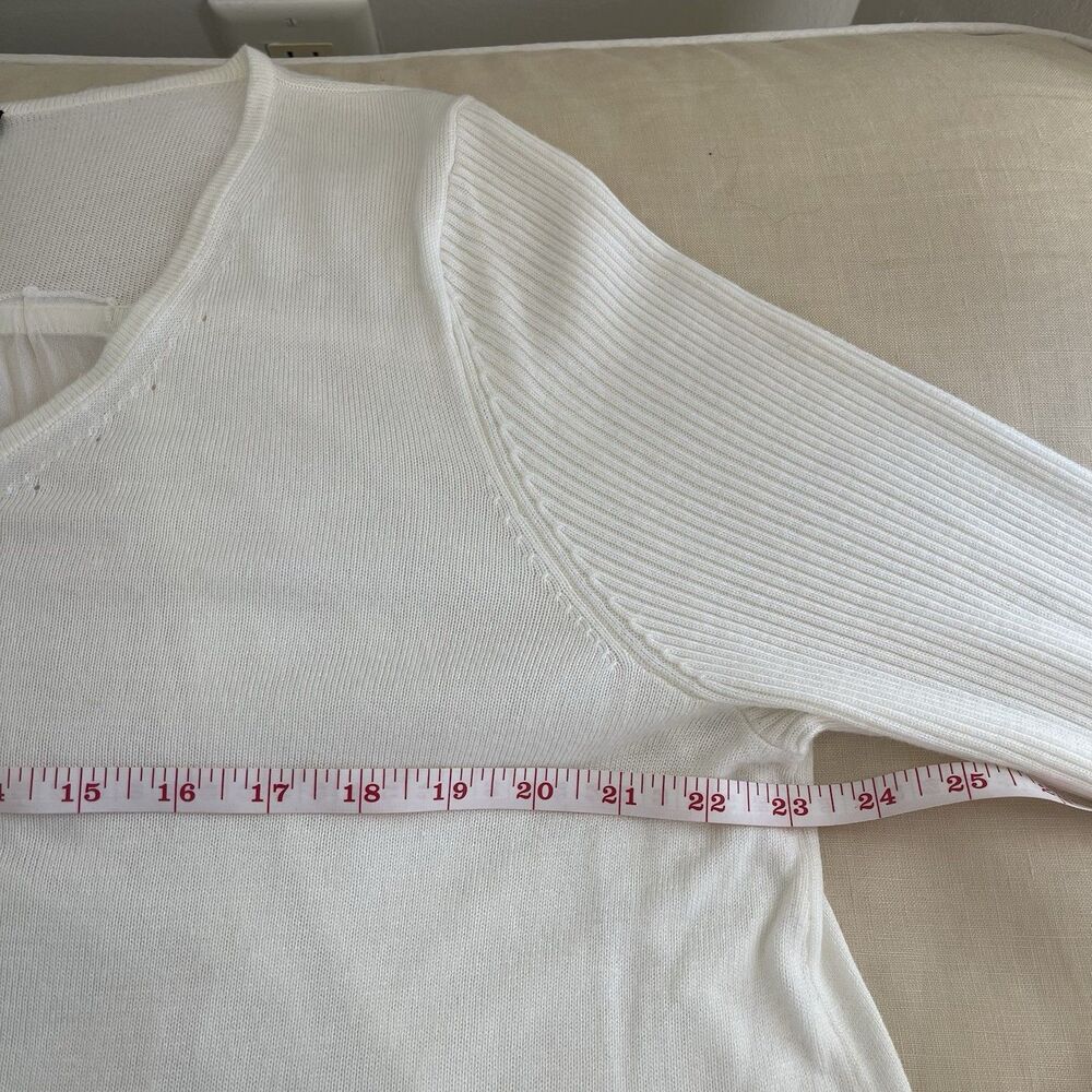 Elie Tahari cream V Neck Knit Hi Low sweater Tunic Sheer pleated back L - Picture 5 of 10